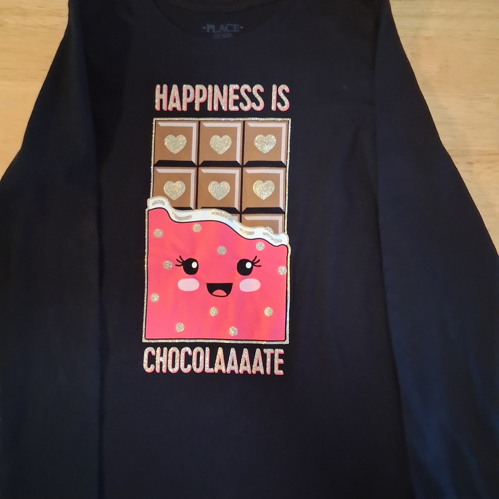 The Children's Place Girls Black Tee with Chocolate Graphic Size Large (10-12)